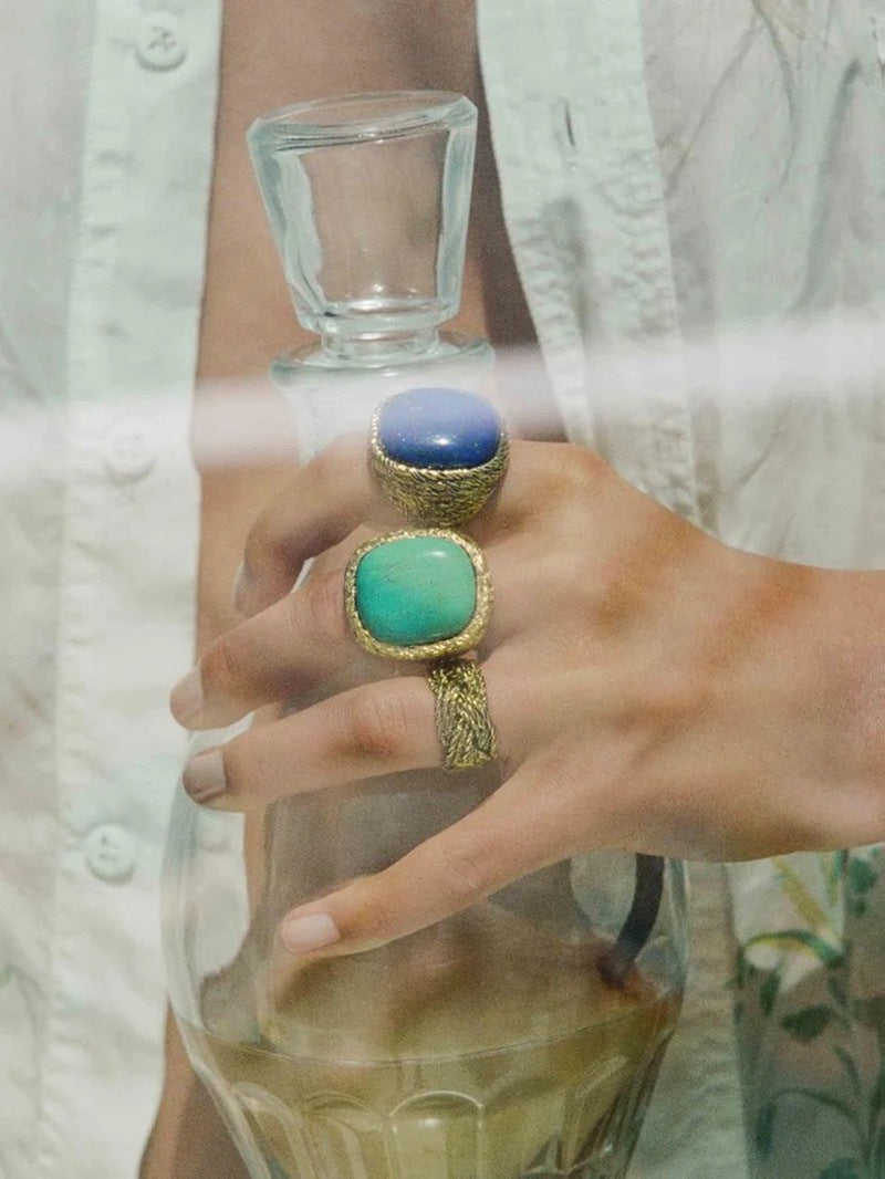 Turquoise and Pink Stone Vintage-Style Gem Ring - ZENHIMA