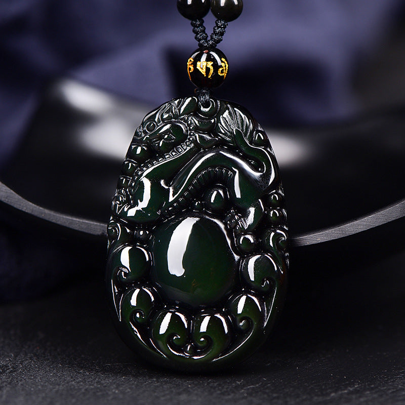 Natural Rainbow Eye Obsidian Dragon Ball Pixiu Pendant Necklace for Men and Women Vintage Trendy - ZENHIMA
