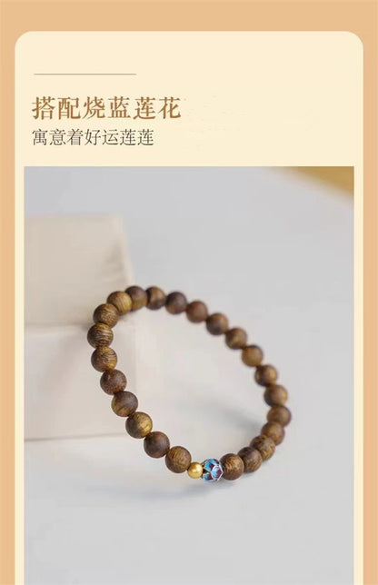 ZenHima Qi Nan Agarwood Mala Beads Bracelet with Lotus Design - ZENHIMA