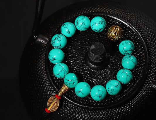 ZenHima Natural Polished Turquoise Buddhist Beads Bracelet