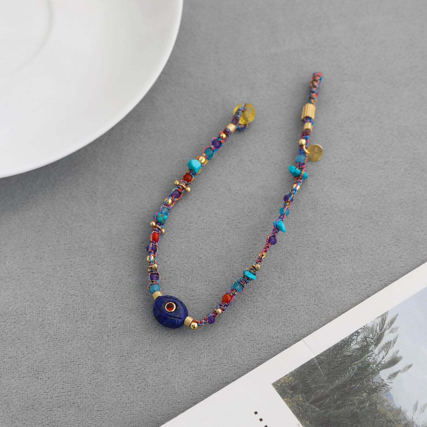 Natural Lapis Lazuli Multicolor Beaded Woven Bracelet – Adjustable