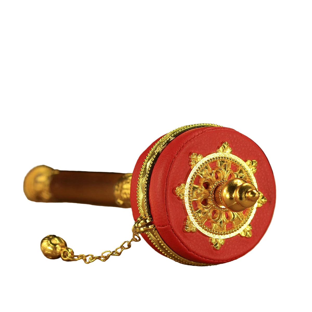 Ruota di preghiera in pelle "Mantra Sutra di Sei Parole" Azionamento manuale 30.000 volte dorata