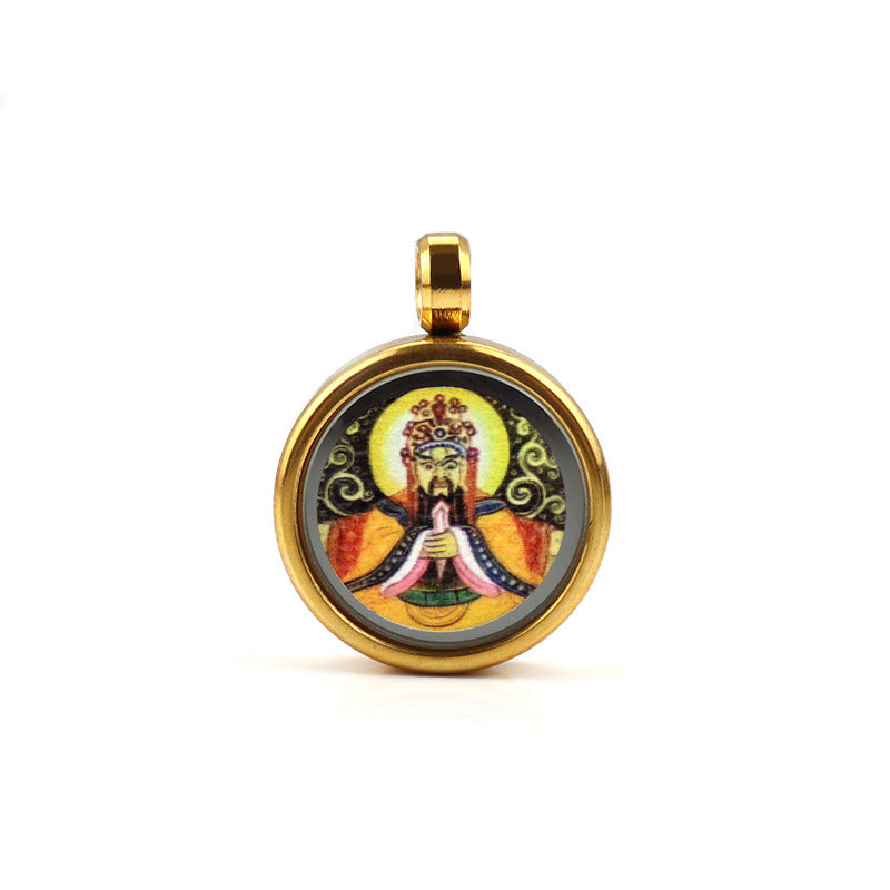 Tibetan Style 1.5cm Stainless Steel Mini Small Thangka - God of Wealth Thangka Gawu Box Pendant - ZENHIMA