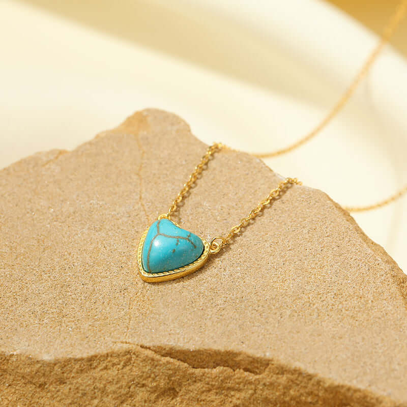S925 Sterling Silver Turquoise Heart Pendant Necklace - ZENHIMA