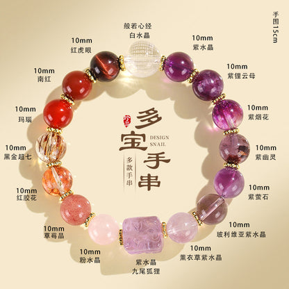 ZenHima Nine-Tailed Fox Amethyst Multi-Gem Beaded Bracelet – Unique Sugar Cube Design - ZENHIMA