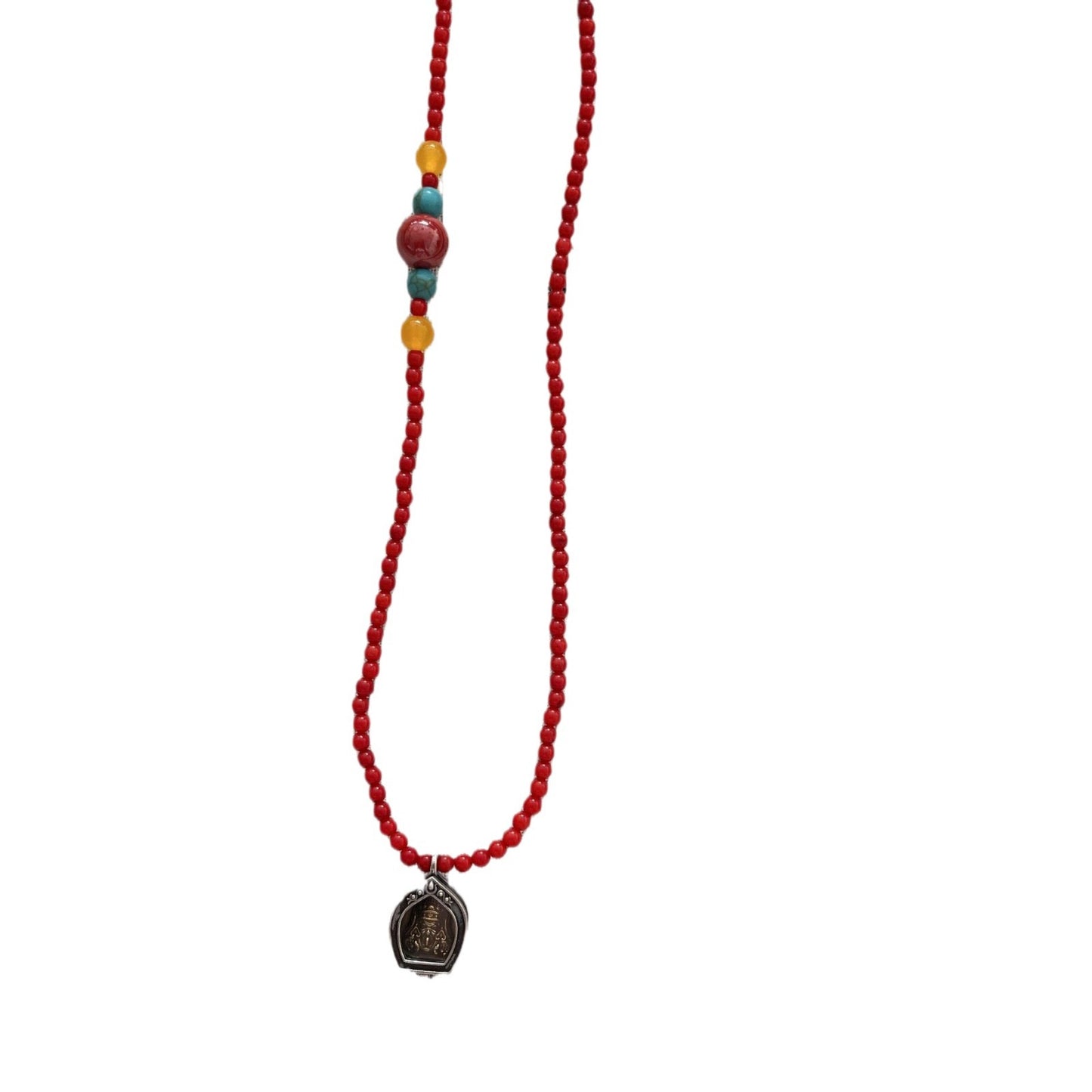 ZenHima Himalayan Red Coral Gau Box Pendant Necklace – Handmade Spiritual Jewelry for Women - ZENHIMA