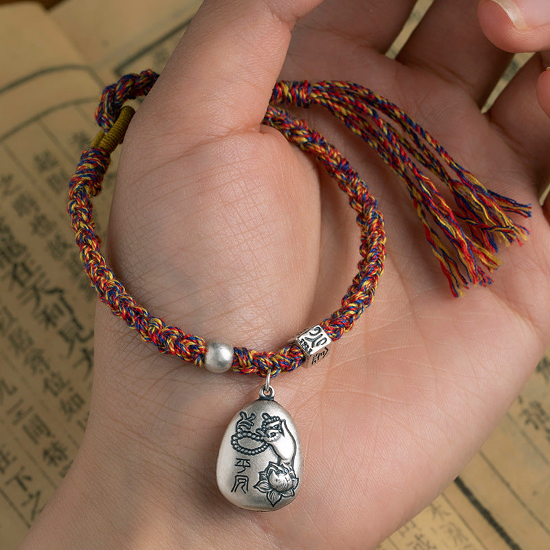 Tibetan 925 Silver Five-Color Red String Bracelet – Snake Zodiac