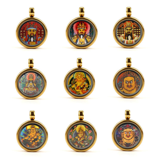 Tibetan Style 1.5cm Stainless Steel Mini Small Thangka - God of Wealth Thangka Gawu Box Pendant - ZENHIMA