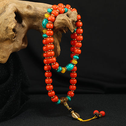 Tibetan Turquoise and South Red Agate Prayer Beads Bracelet - ZENHIMA