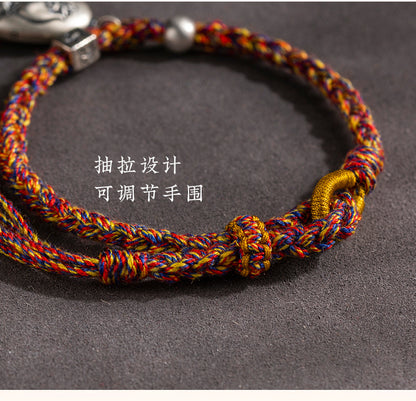 Tibetan 925 Silver Five-Color Red String Bracelet – Snake Zodiac