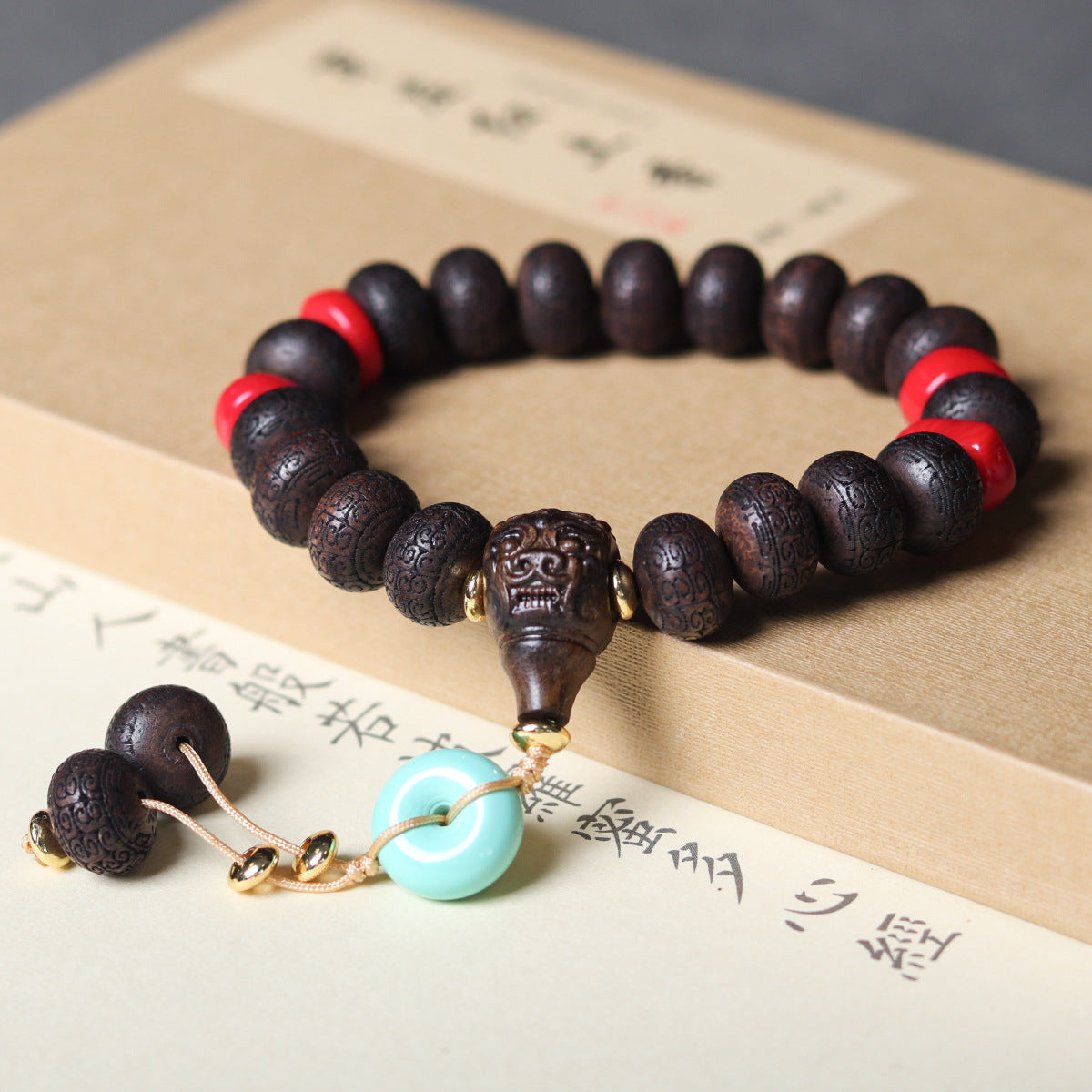 ZenHima Tibetan Hand-Carved Agarwood Bead Bracelet – Spiritual Wooden Mala - ZENHIMA