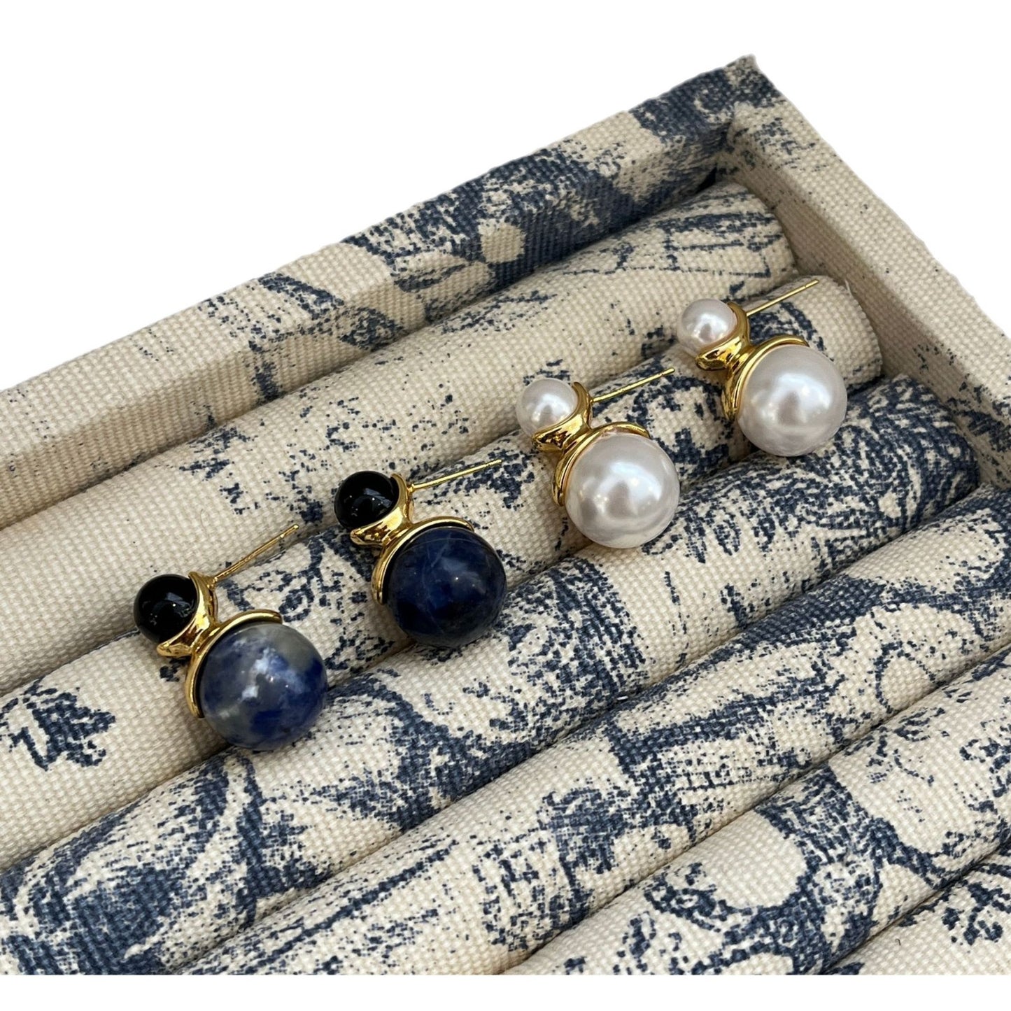 Minimalist Lapis Lazuli Double Bead Earrings