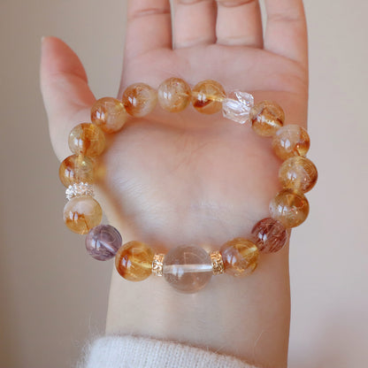 11MM Amethyst Yellow Tower Crystal Pink Crystal Natural Bracelet