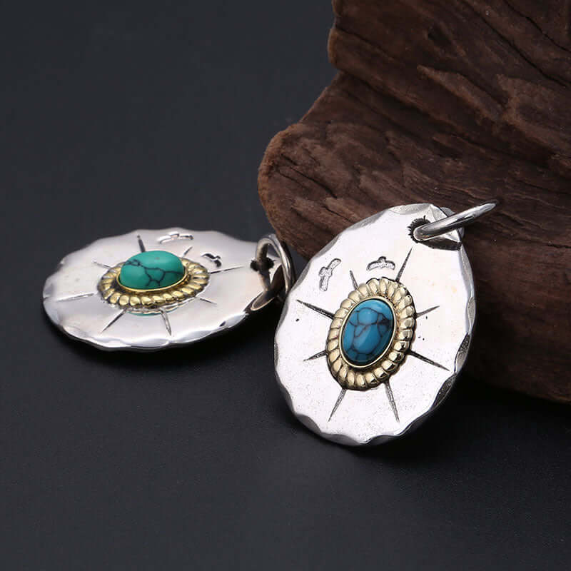 Classic Eagle Series Men’s Pendant in S925 Silver with Double Eagle, Gold Ring and Turquoise - ZENHIMA