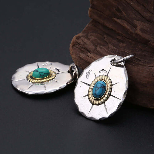 Classic Eagle Series Men’s Pendant in S925 Silver with Double Eagle, Gold Ring and Turquoise - ZENHIMA
