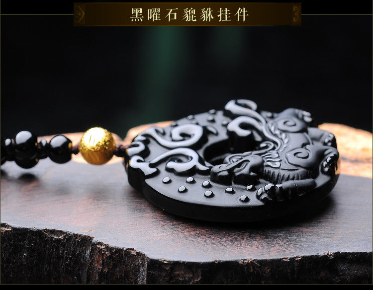 ZenHima Natural Obsidian Winged Pi Xiu Pendant - ZENHIMA
