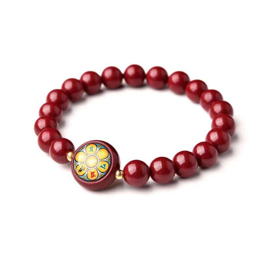 ZenHima Tibetan Natural Cinnabar Mantra Bracelet with Green Tara, Medicine Buddha, Guanyin & Shurangama Sutra Protection - ZENHIMA
