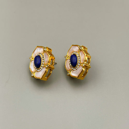 925 Silver Needle Simple Natural Lapis Lazuli Camellia Earrings