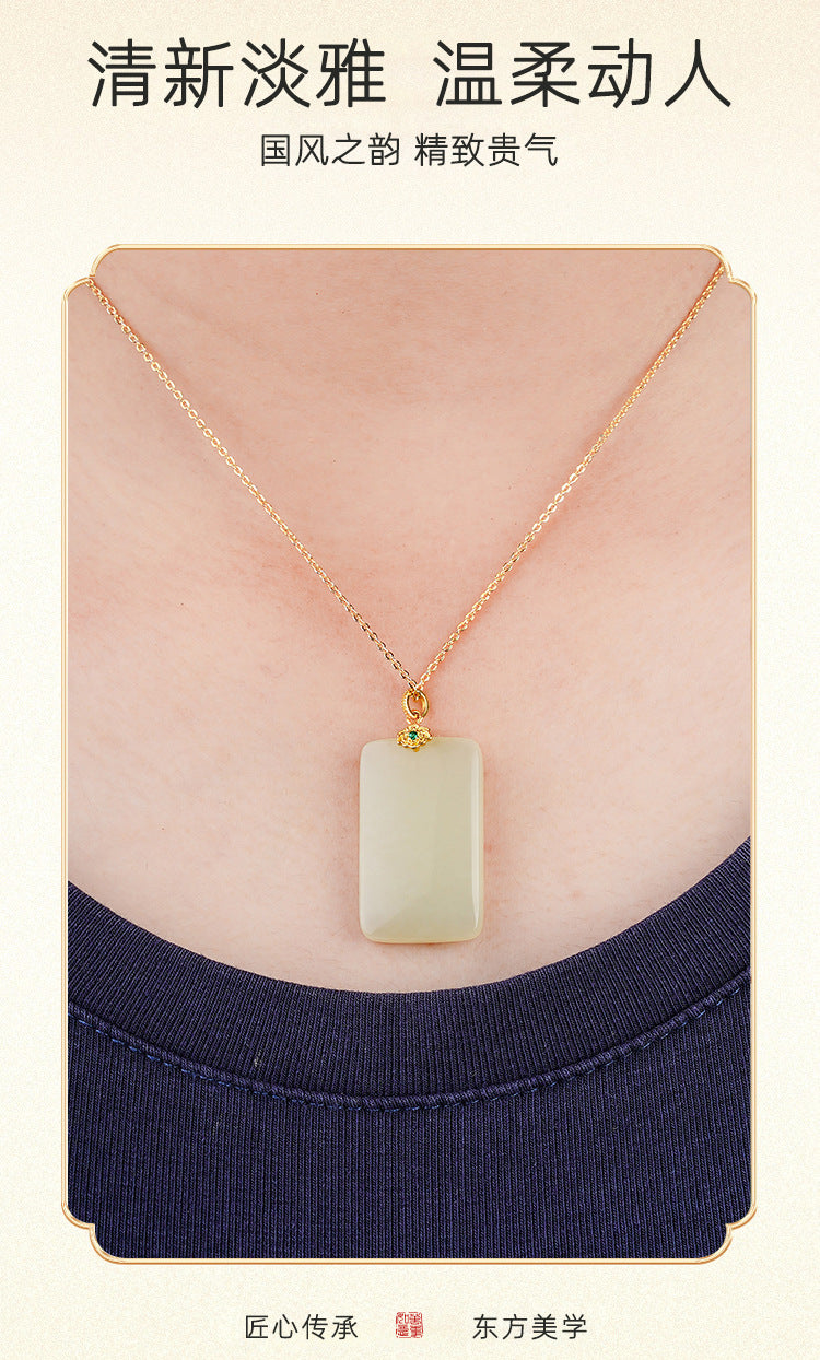 ZenHima Natural Xinjiang Hetian Jade Peace Charm Women's Necklace - ZENHIMA