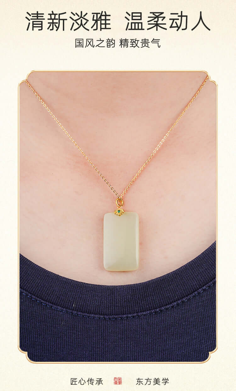 ZenHima Natural Xinjiang Hetian Jade Peace Charm Women's Necklace - ZENHIMA