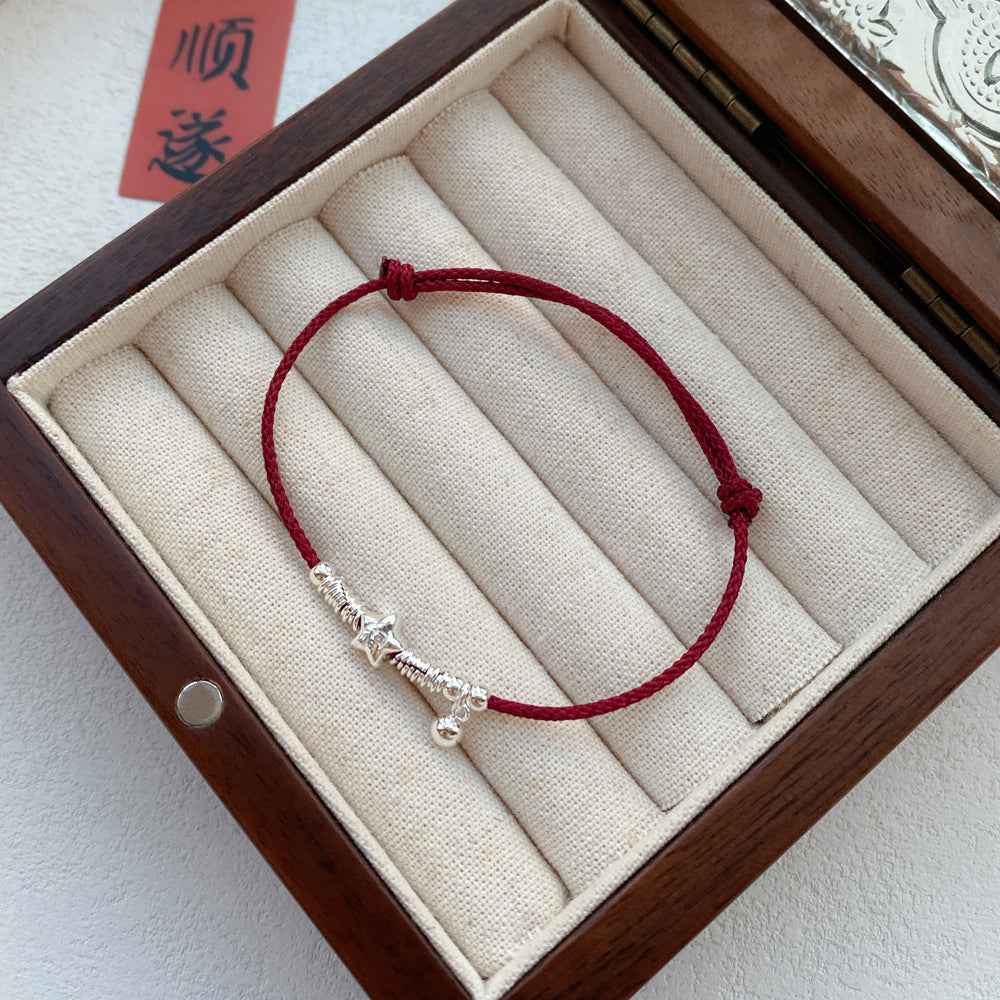 925 Sterling Silver Fortune Star Red String Bracelet