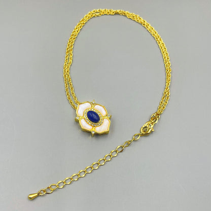 925 Silver Needle Simple Natural Lapis Lazuli Camellia Earrings