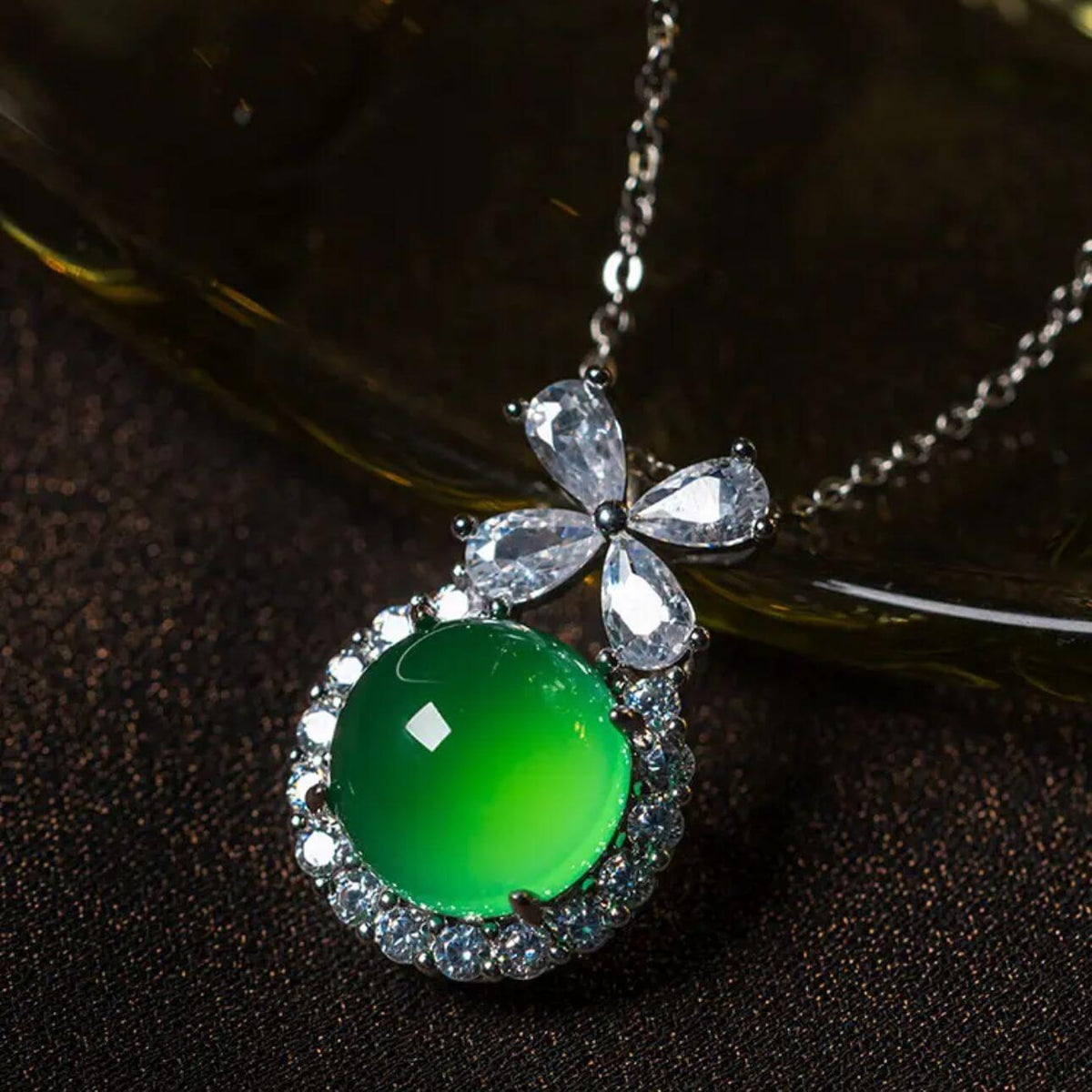 ZenHima High-Ice Madagascar Chalcedony 925 Silver Inlaid Heart Jade Necklace - ZENHIMA