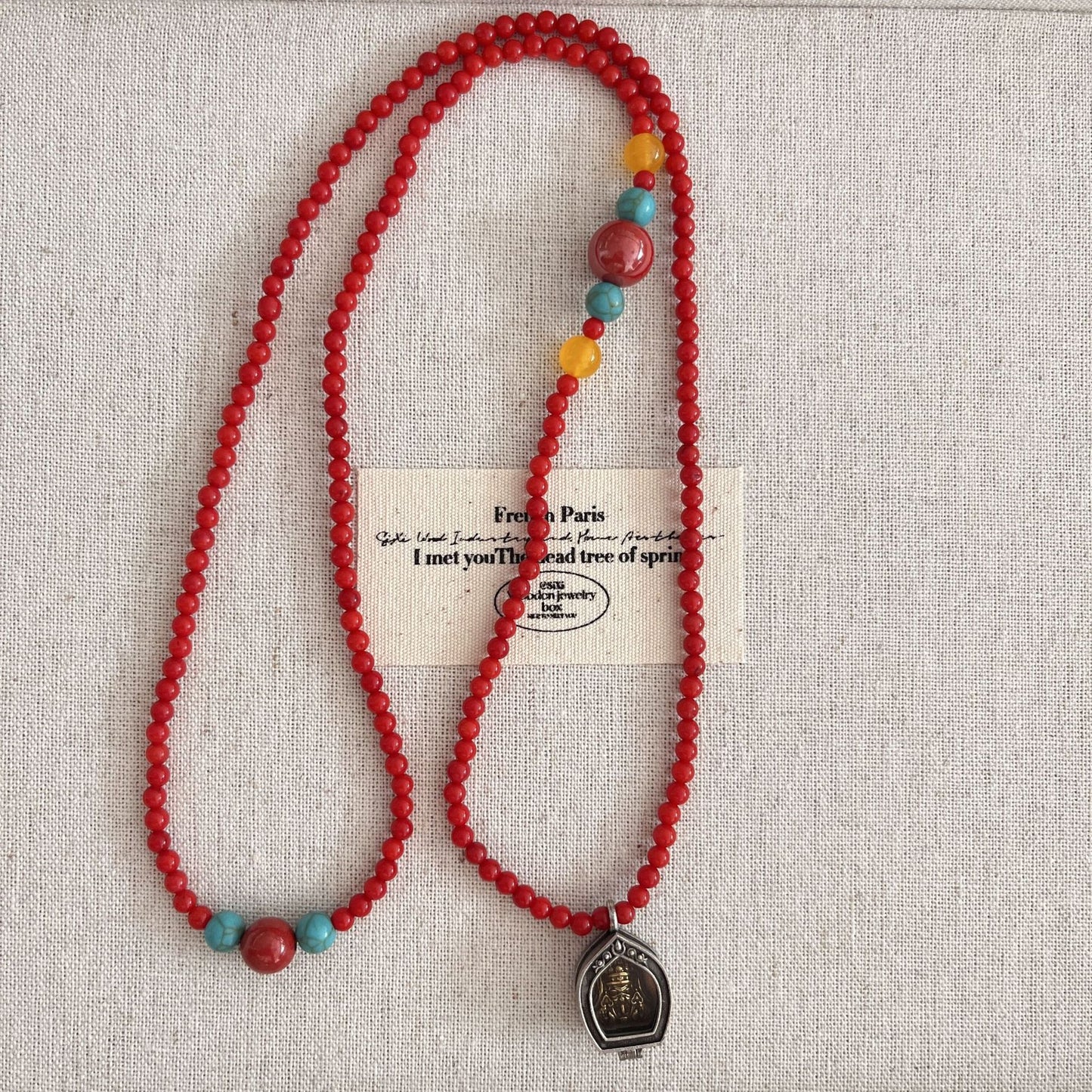 ZenHima Himalayan Red Coral Gau Box Pendant Necklace – Handmade Spiritual Jewelry for Women - ZENHIMA