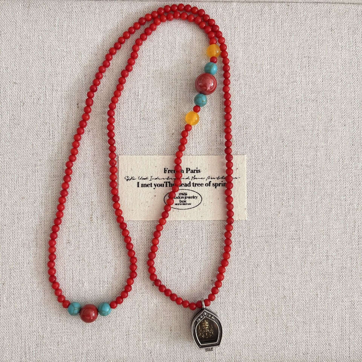 ZenHima Himalayan Red Coral Gau Box Pendant Necklace – Handmade Spiritual Jewelry for Women - ZENHIMA