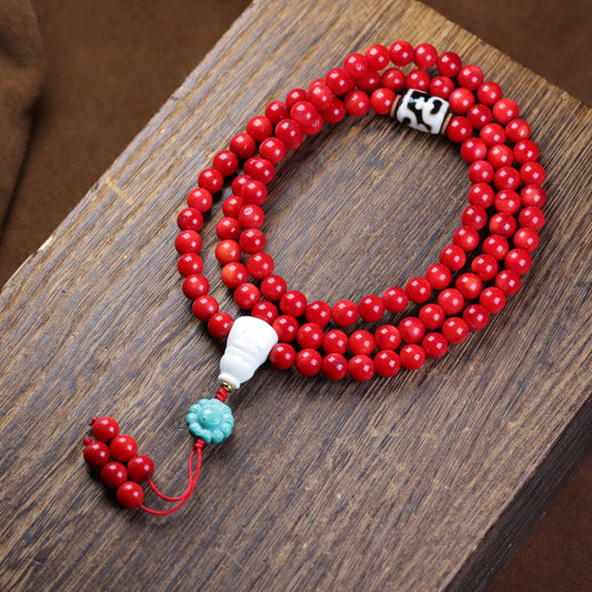 ZenHima Tibetan Natural Turquoise Vintage Necklace with Handmade Red Coral - ZENHIMA