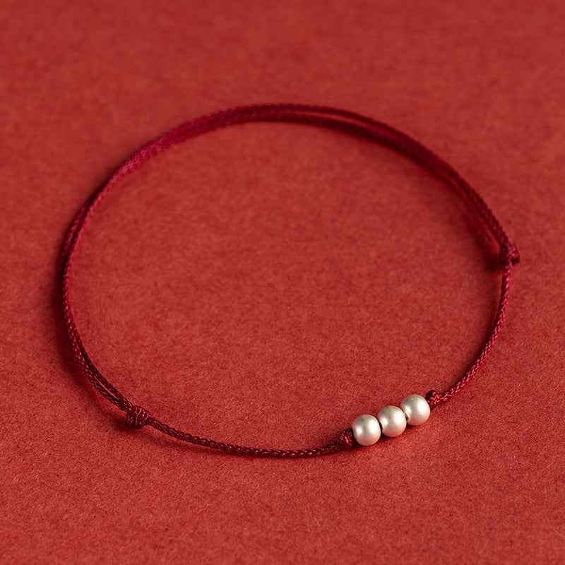 925 Sterling Silver Vintage Matte Bead Red String Bracelet & Anklet