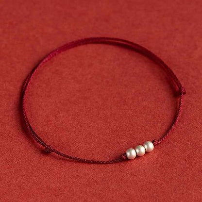 925 Sterling Silver Vintage Matte Bead Red String Bracelet & Anklet