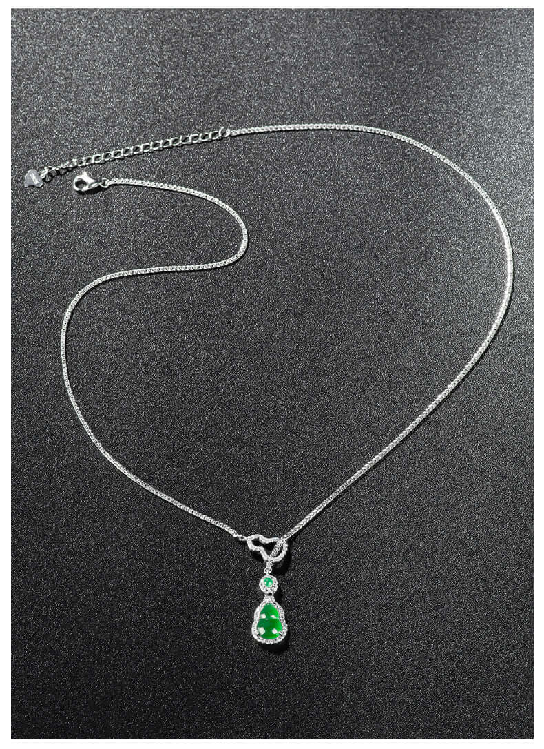 ZenHima Natural Jadeite Gourd Pendant – Vivid Green, S925 Silver Inlaid Ice Jade - ZENHIMA