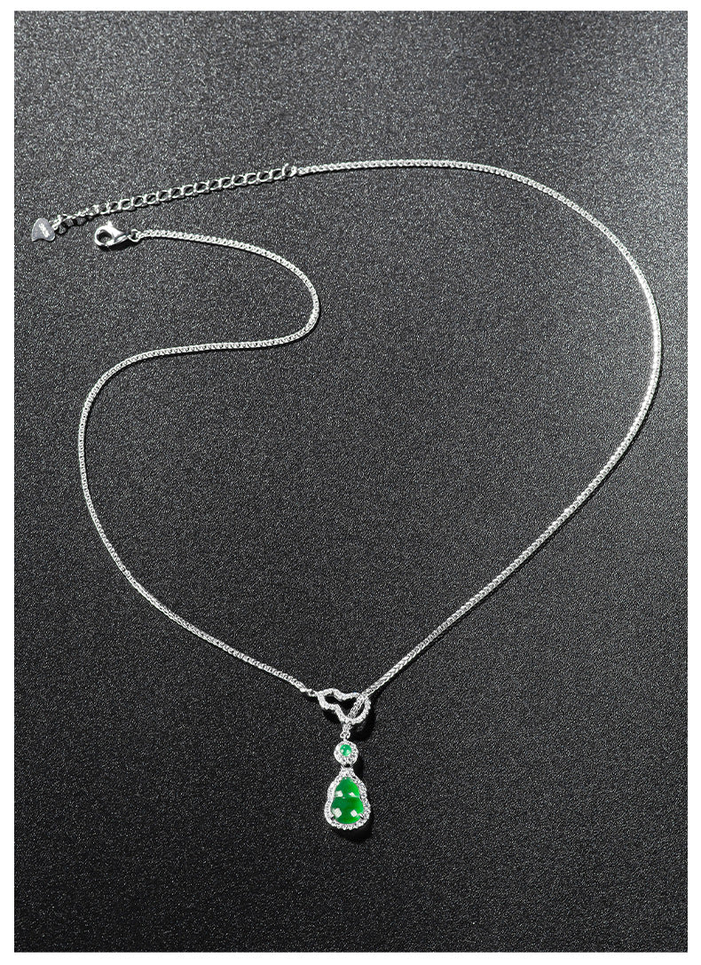 ZenHima Natural Jadeite Gourd Pendant – Vivid Green, S925 Silver Inlaid Ice Jade - ZENHIMA