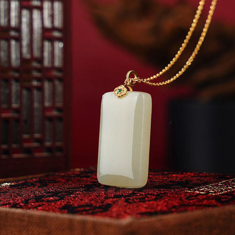 ZenHima Natural Xinjiang Hetian Jade Peace Charm Women's Necklace - ZENHIMA