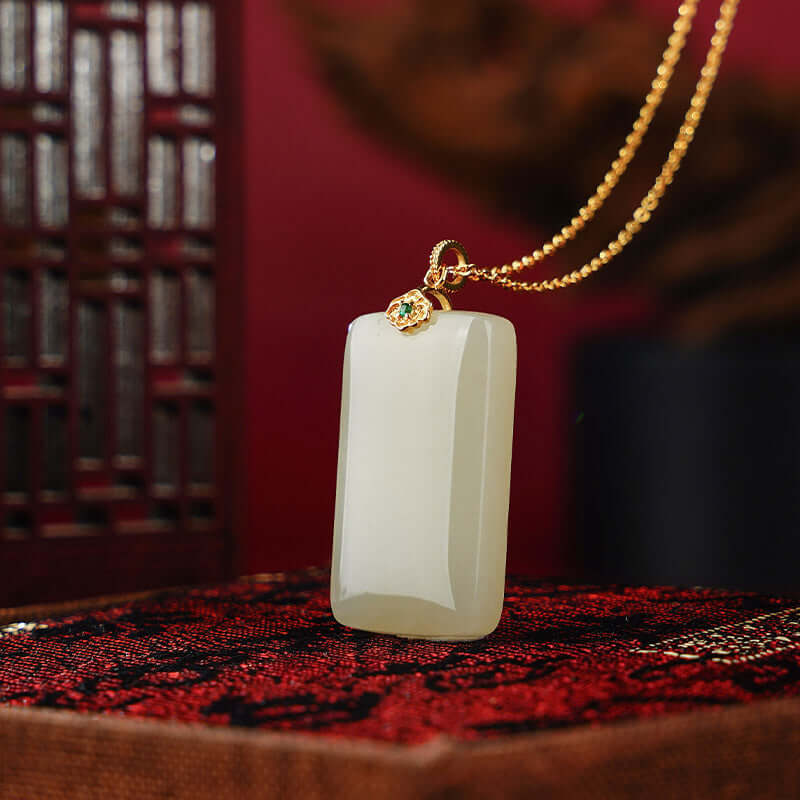 ZenHima Natural Xinjiang Hetian Jade Peace Charm Women's Necklace - ZENHIMA