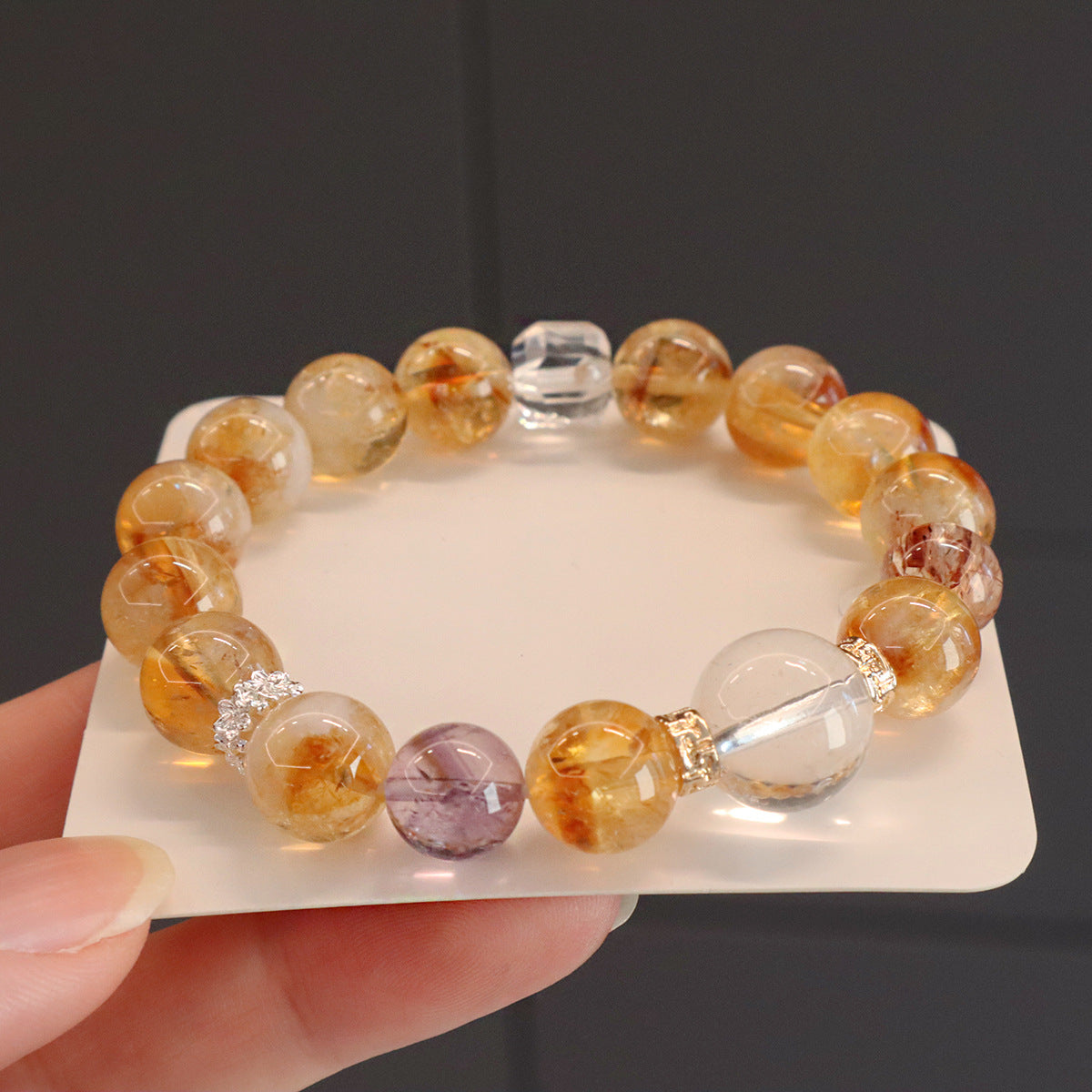 11MM Amethyst Yellow Tower Crystal Pink Crystal Natural Bracelet