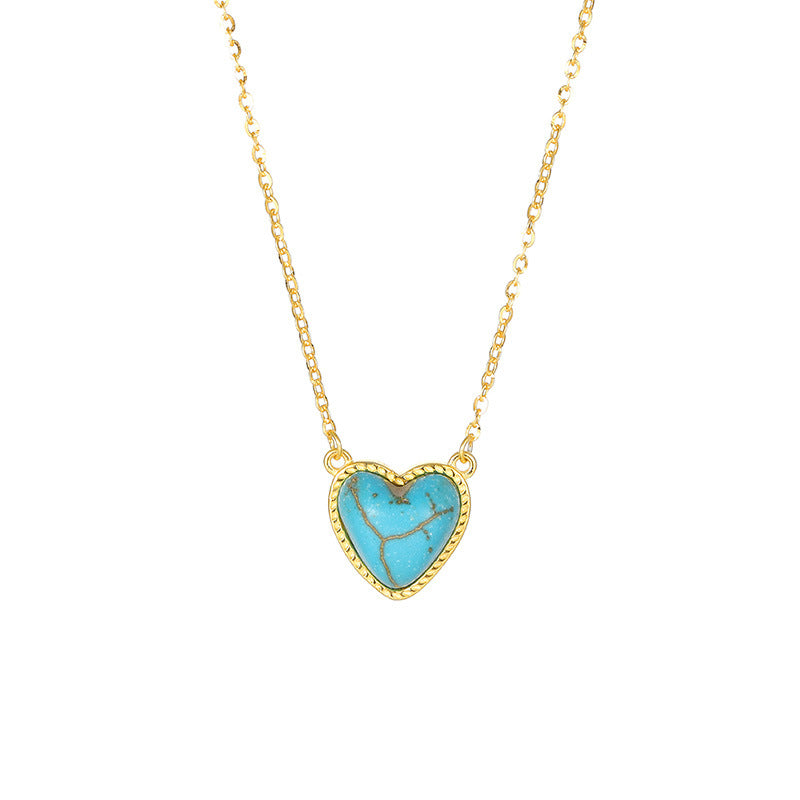 S925 Sterling Silver Turquoise Heart Pendant Necklace - ZENHIMA