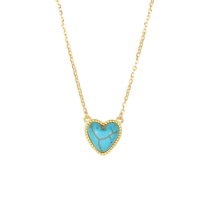 S925 Sterling Silver Turquoise Heart Pendant Necklace - ZENHIMA