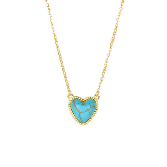 S925 Sterling Silver Turquoise Heart Pendant Necklace - ZENHIMA