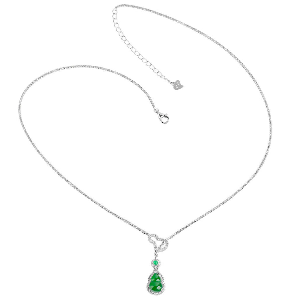 ZenHima Natural Jadeite Gourd Pendant – Vivid Green, S925 Silver Inlaid Ice Jade - ZENHIMA