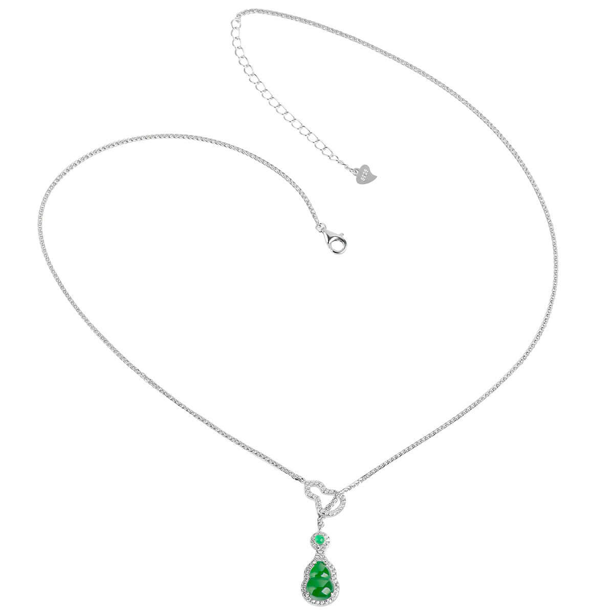 ZenHima Natural Jadeite Gourd Pendant – Vivid Green, S925 Silver Inlaid Ice Jade - ZENHIMA
