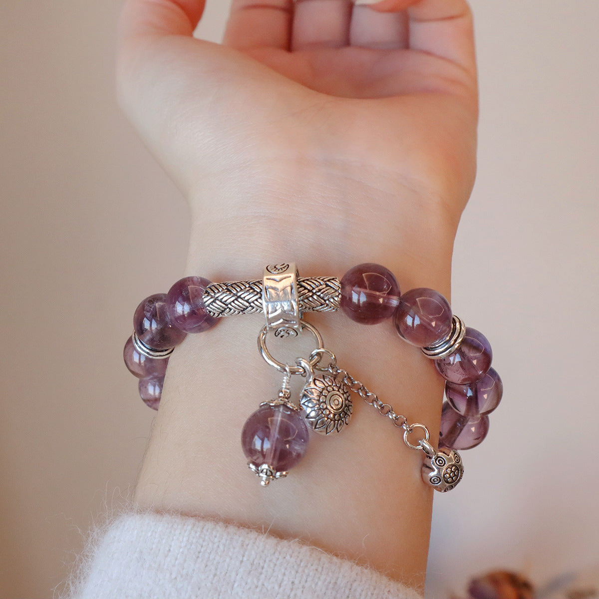 11MM Amethyst Yellow Tower Crystal Pink Crystal Natural Bracelet