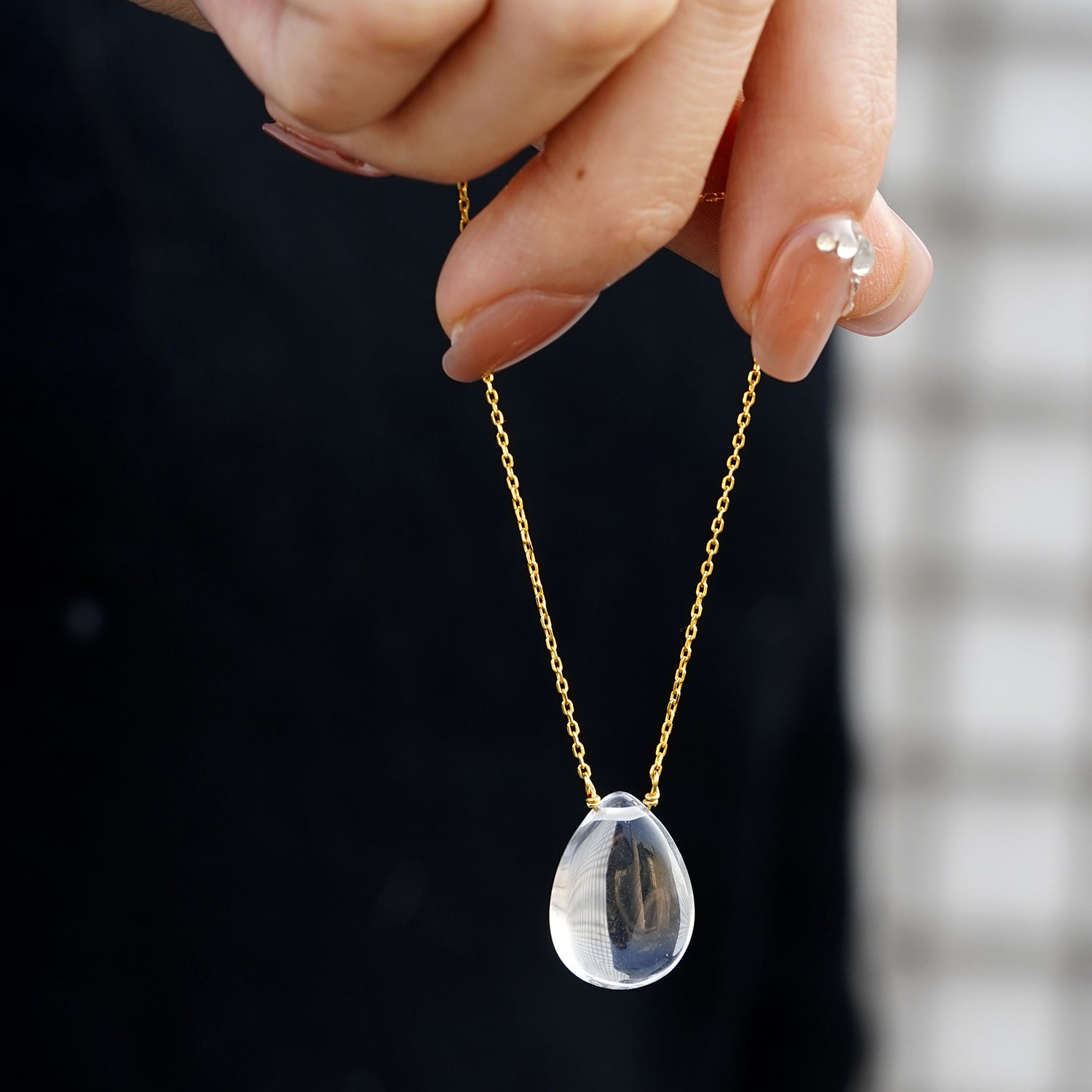 ZenHima S925 Silver Natural White Crystal Teardrop Pendant Necklace - ZENHIMA