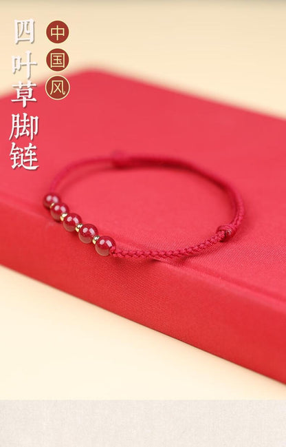 Cinnabar Red Rope Anklet for Women – Handwoven Lucky Year Foot Bracelet