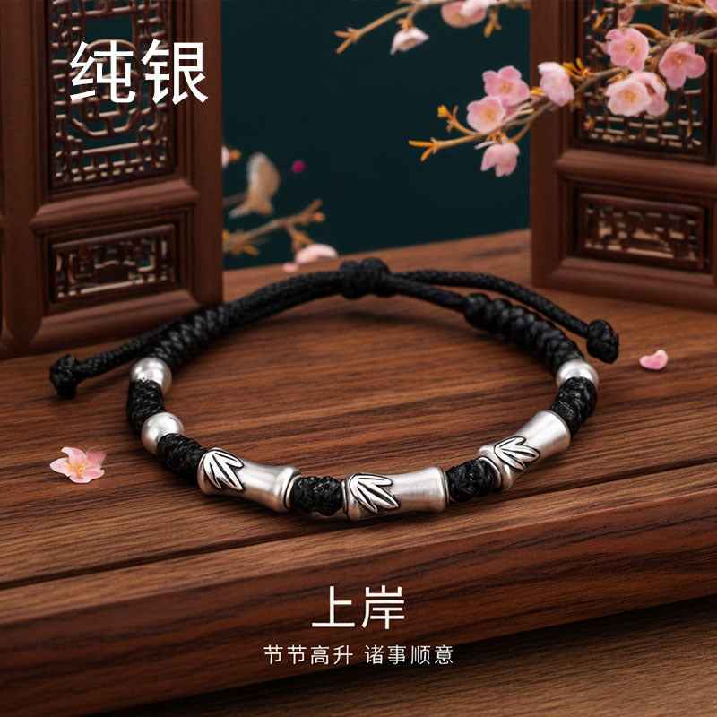 999 Fine Silver Bamboo Knot Bracelet for Luck & Success