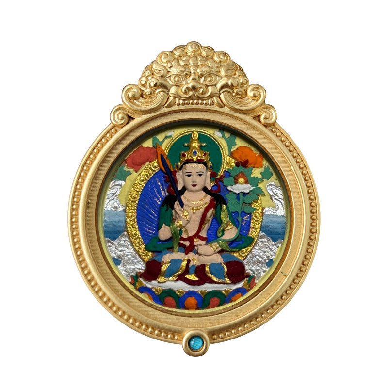ZenHima Hand-painted Zakiram White Tara Mahasthamaprapta Yellow Wealth Rubbing Thangka Pendant - ZENHIMA