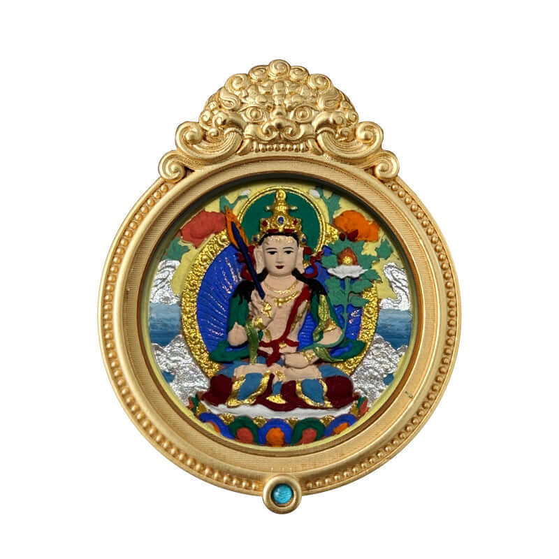 ZenHima Hand-painted Zakiram White Tara Mahasthamaprapta Yellow Wealth Rubbing Thangka Pendant - ZENHIMA
