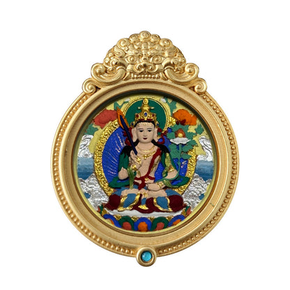 ZenHima Hand-painted Zakiram White Tara Mahasthamaprapta Yellow Wealth Rubbing Thangka Pendant - ZENHIMA