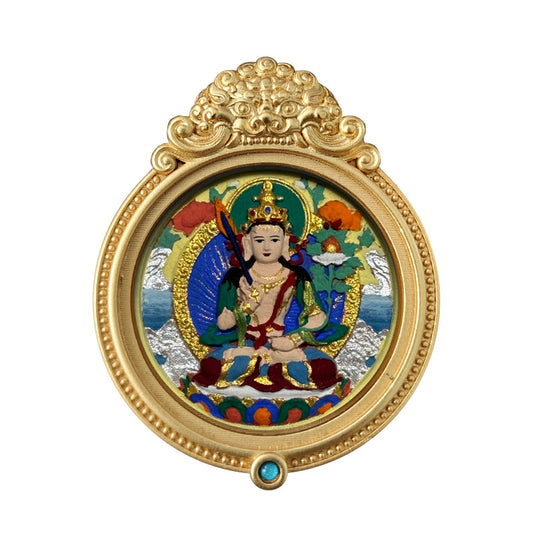 ZenHima Hand-painted Zakiram White Tara Mahasthamaprapta Yellow Wealth Rubbing Thangka Pendant - ZENHIMA
